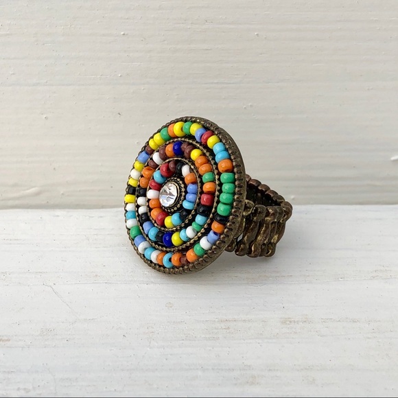 Seed bead color whirl circular ring - Picture 4 of 6